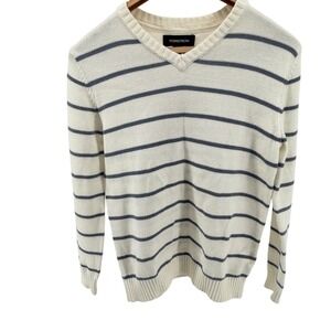 Nordstrom Women's L Striped‎ V Neck Knit Sweater Long Sleeve Casual Pullover